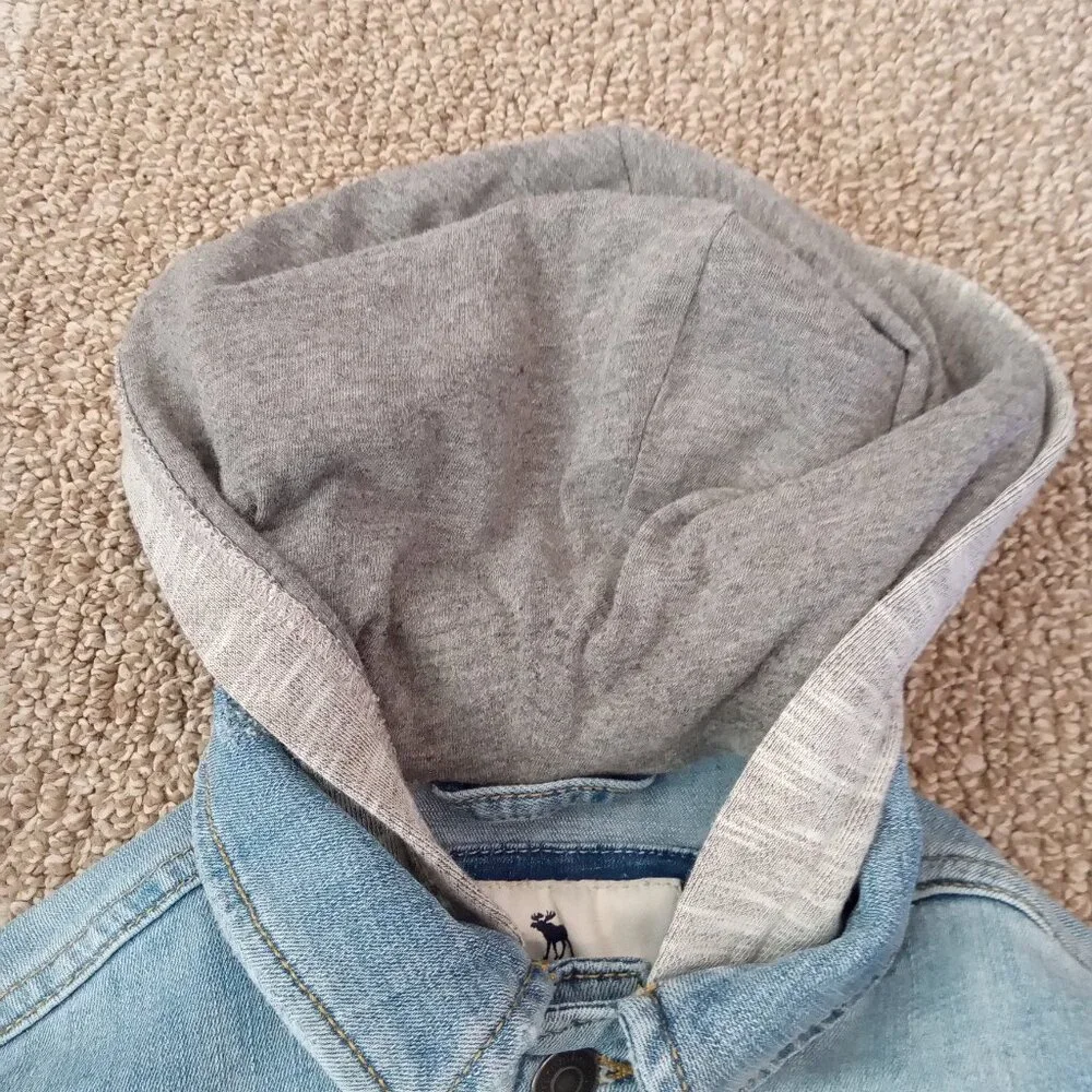 Abercrombie Kids Jean Jacket Girls Size Small S 7 / 8 Distressed Hooded - Picture 7 of 11